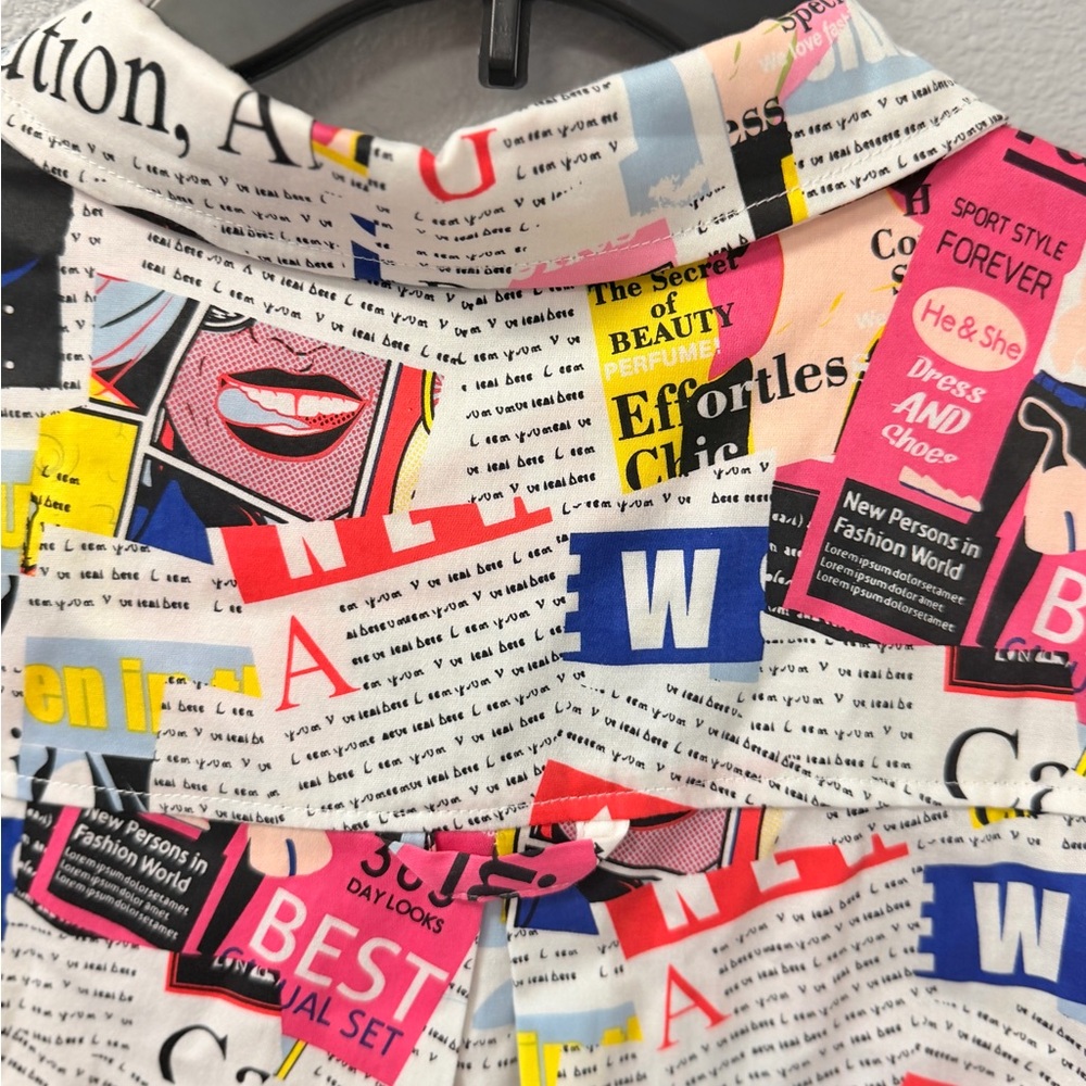 New York & Company Multi-Color Newspaper Collage Button-Down Shirt - Picture 8 of 9